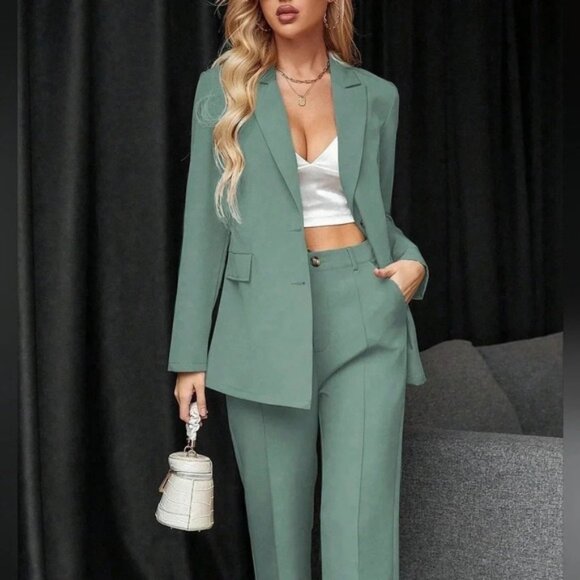 Solid Single Button Blazer & Pants - Picture 1 of 4